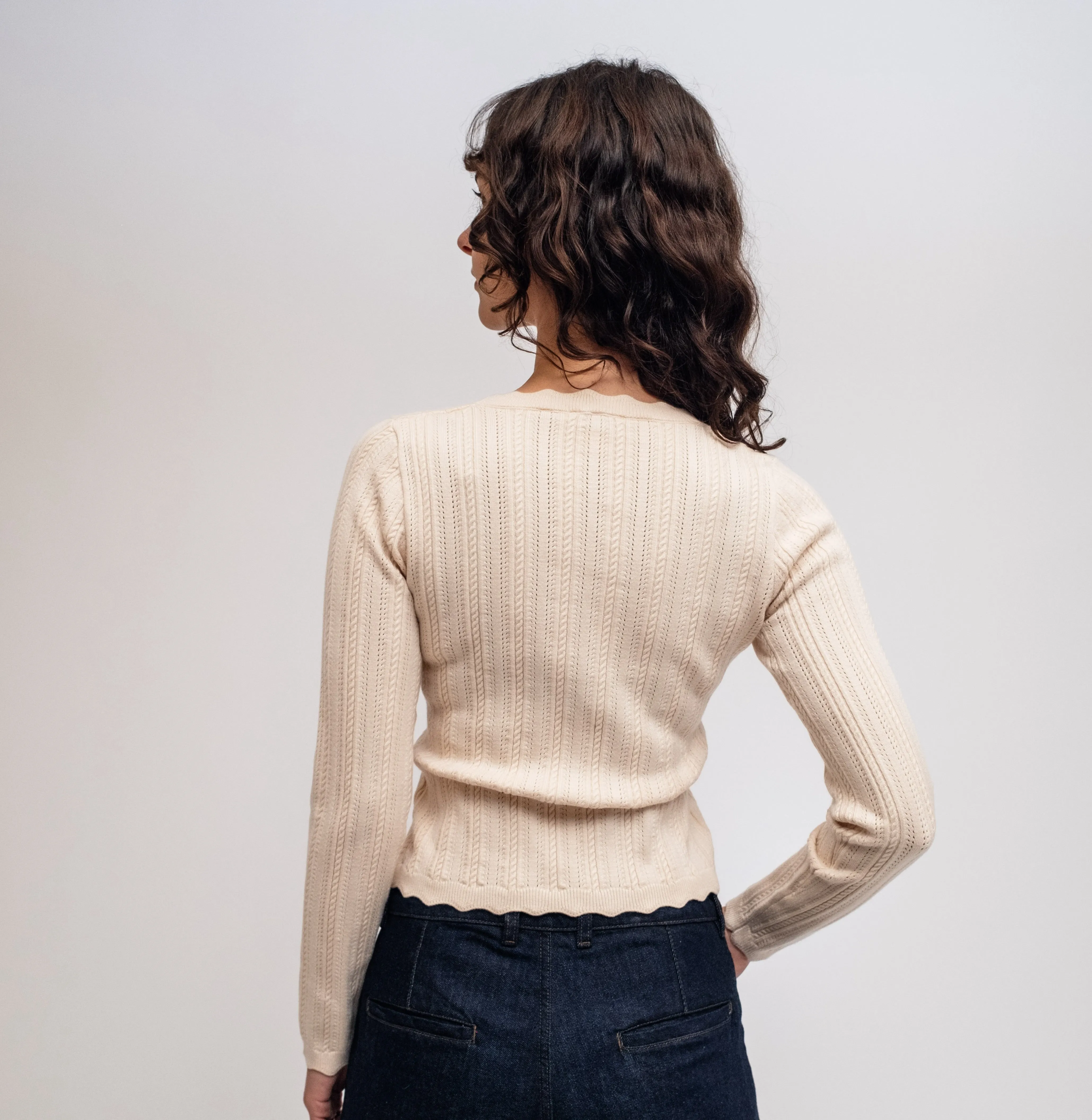 Antique White Tati Scalloped Sweater
