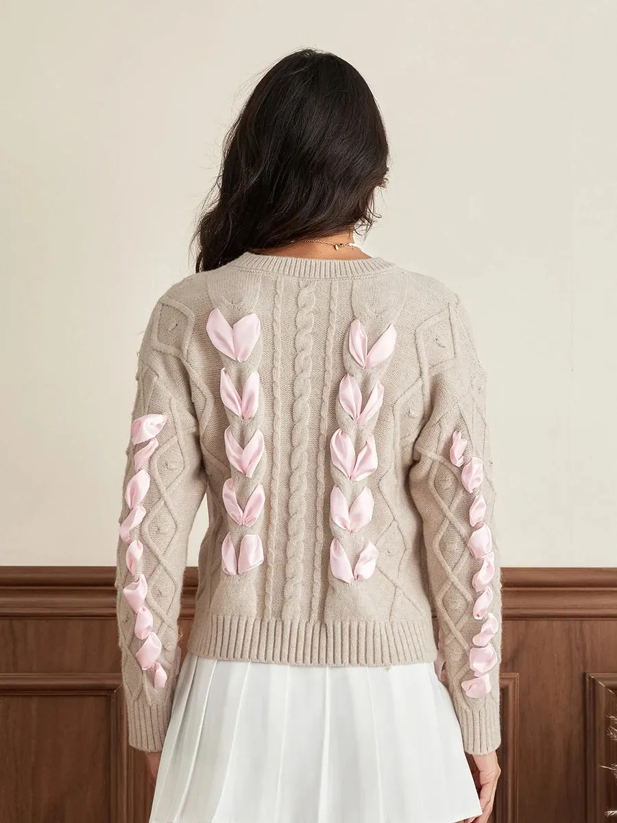 Arabella Cable Knit Sweater with Ribbon