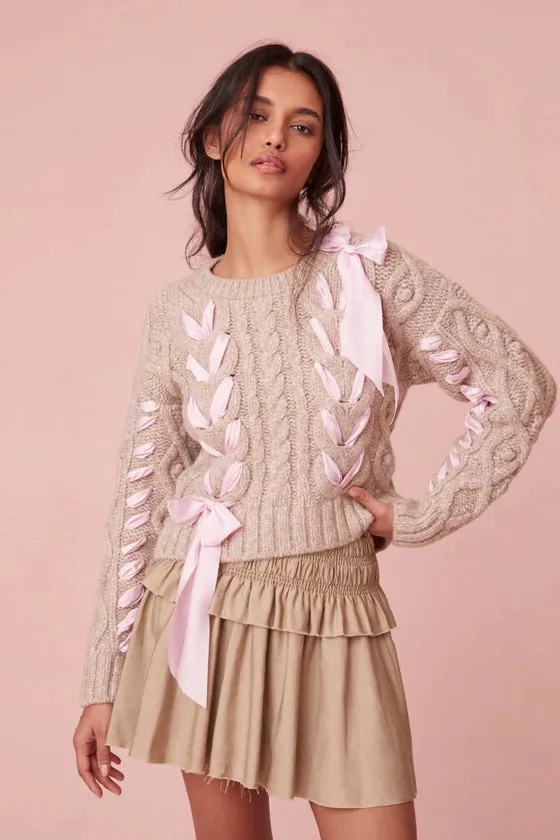 Arabella Cable Knit Sweater with Ribbon