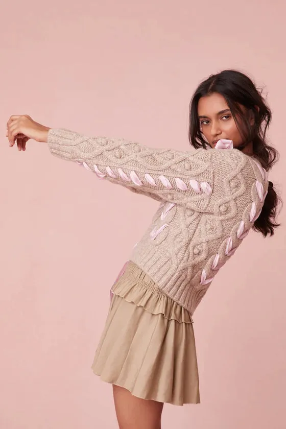 Arabella Cable Knit Sweater with Ribbon