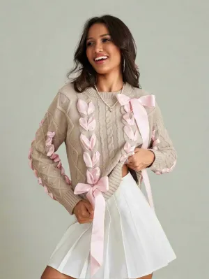 Arabella Cable Knit Sweater with Ribbon