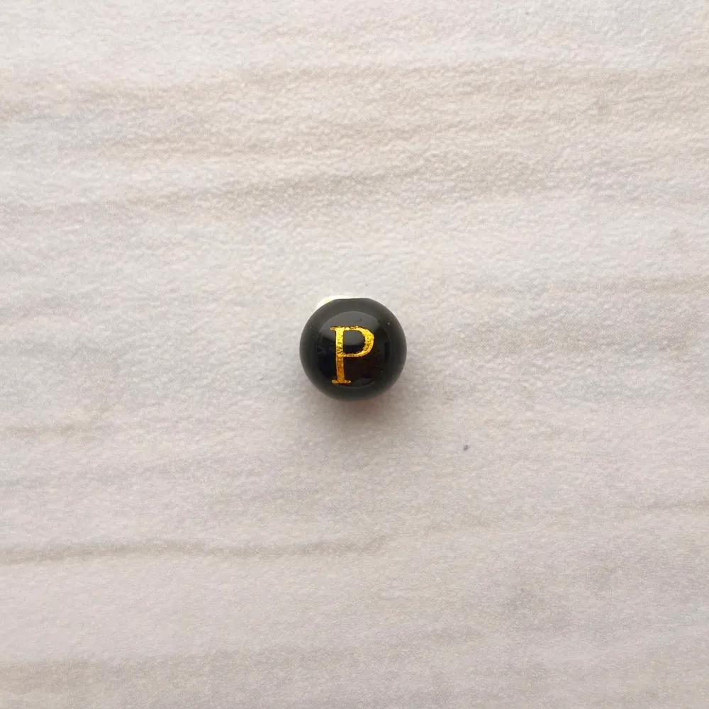 Black Agate Bead Letter Charm