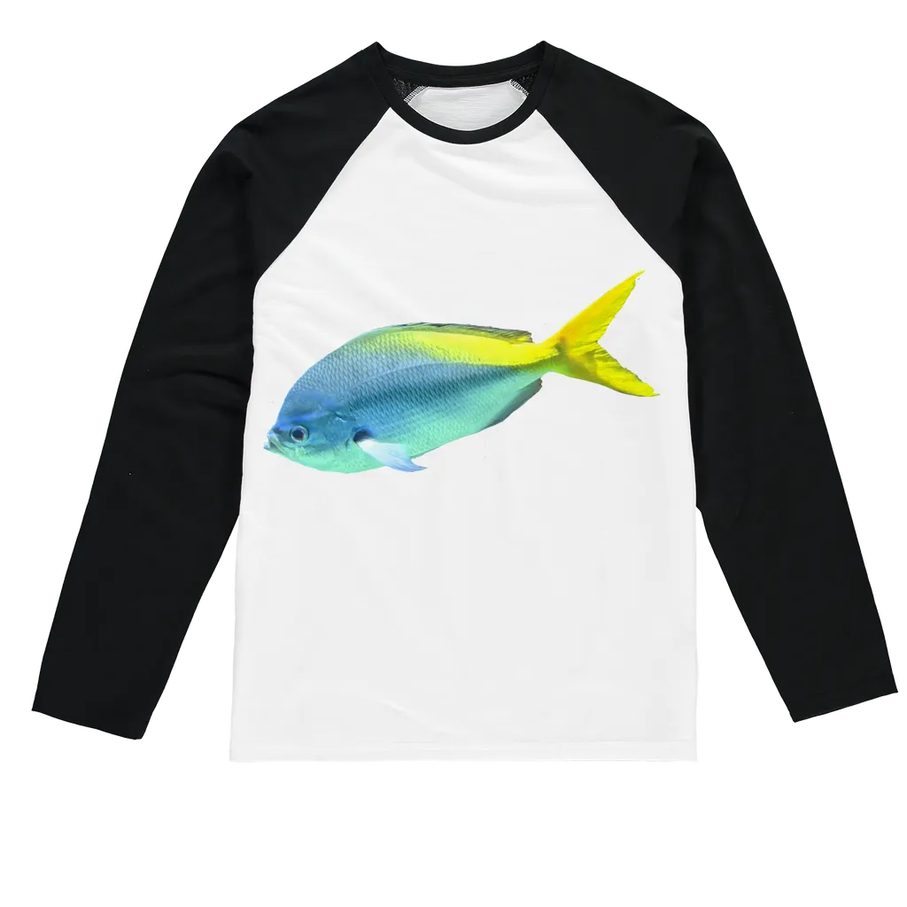 Blue Yellow Fish Sublimation Baseball Long Sleeve T-Shirt