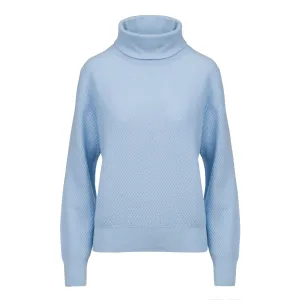 Cashmere Cowl Neck with Honeycomb Stitch in Powder Blue