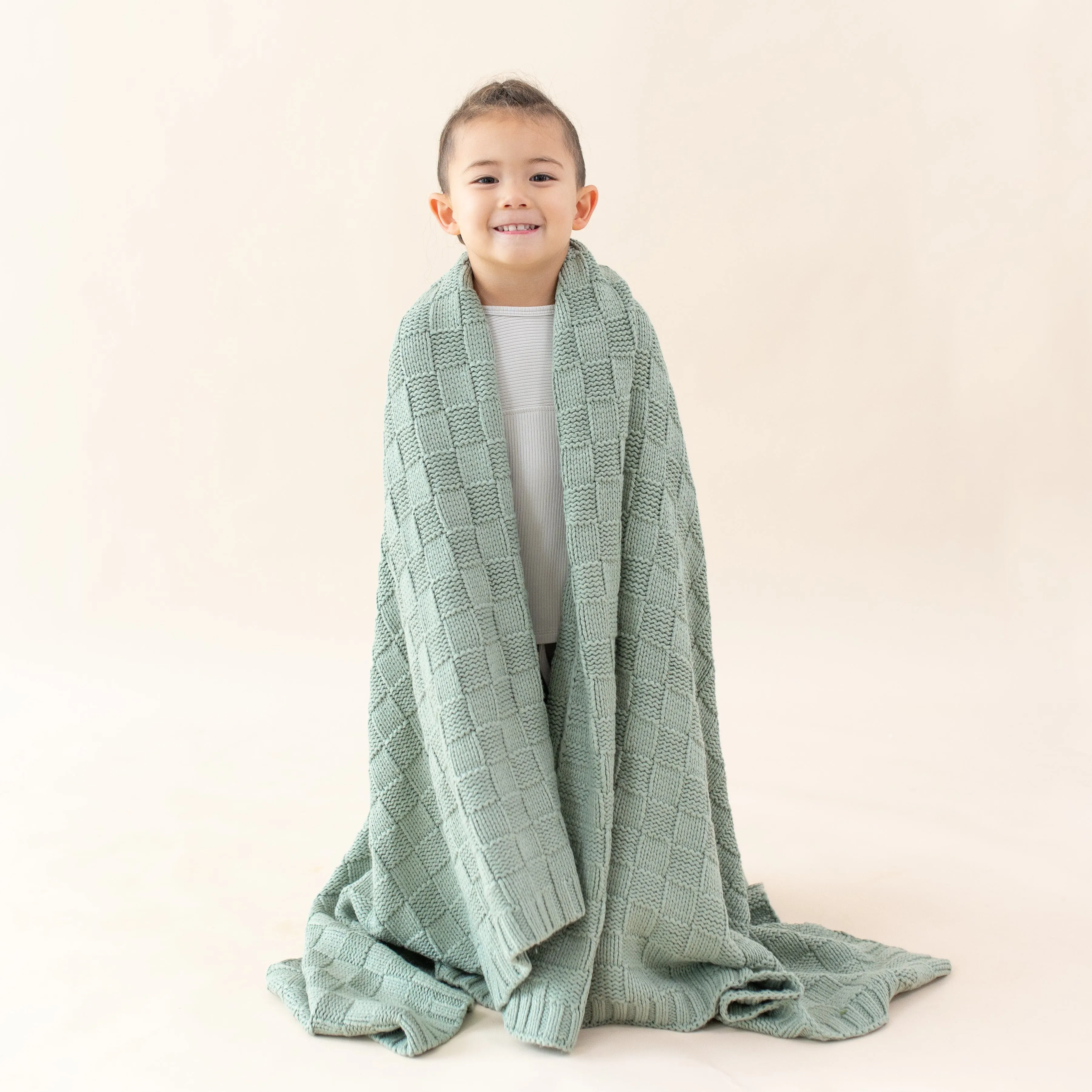 Chunky Knit Basket Weave Toddler Blanket in Thyme