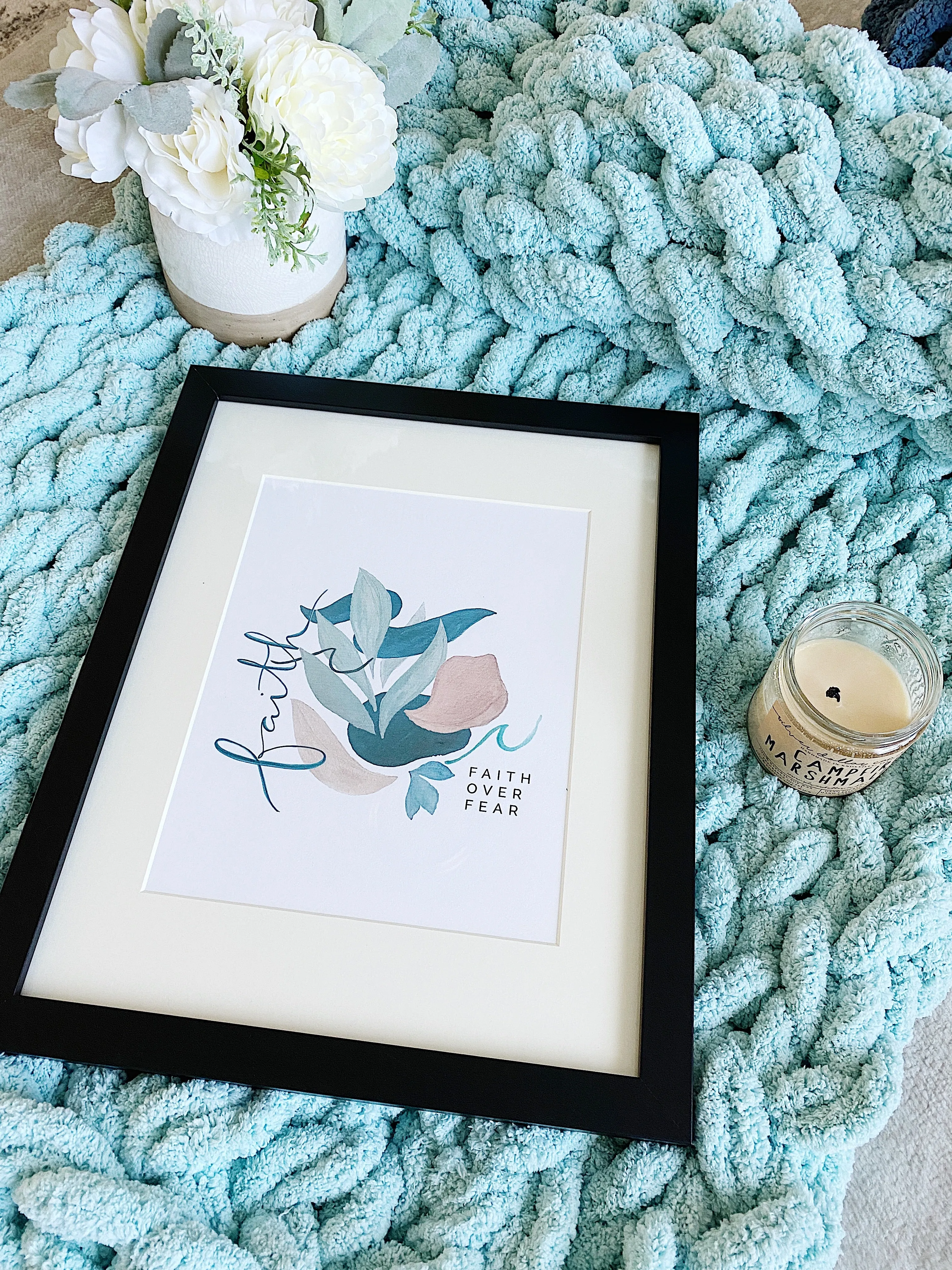 Chunky Knit Blanket in Spa Blue