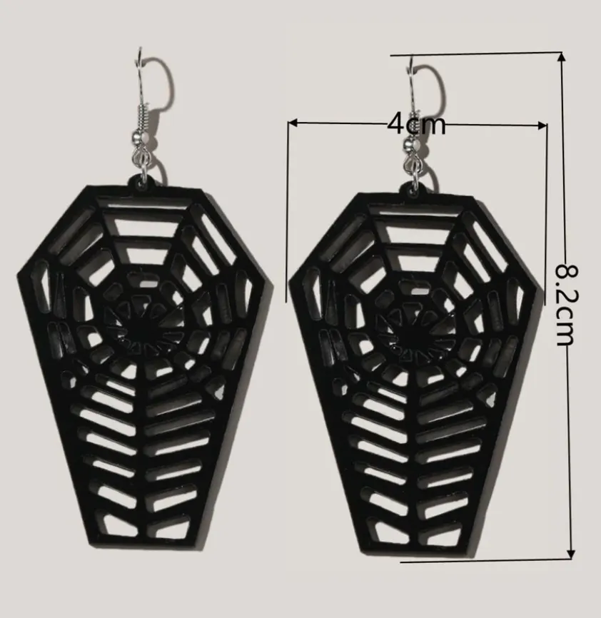 Coffin spider web earrings