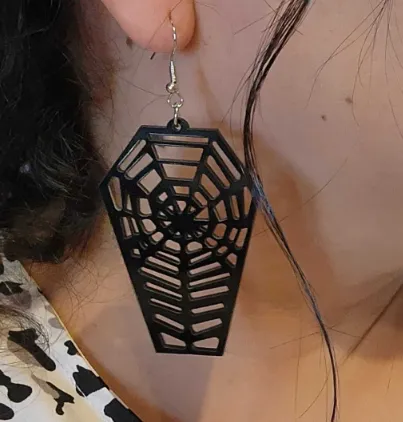 Coffin spider web earrings