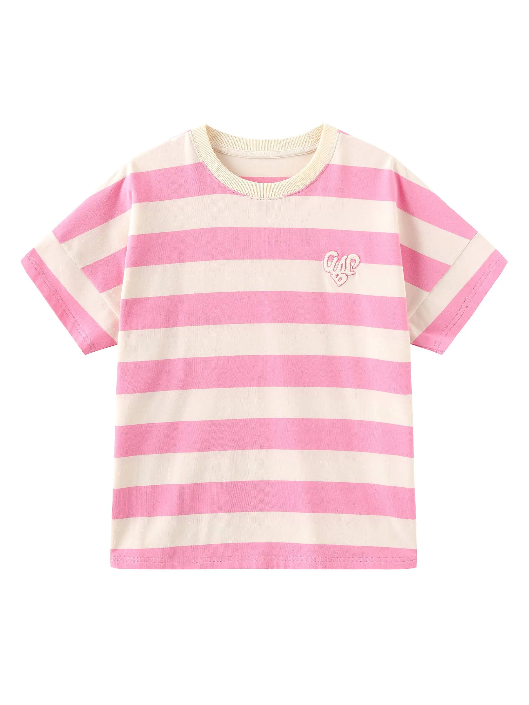 CUBIC Heart Oversized Striped T-Shirt: Navy / M