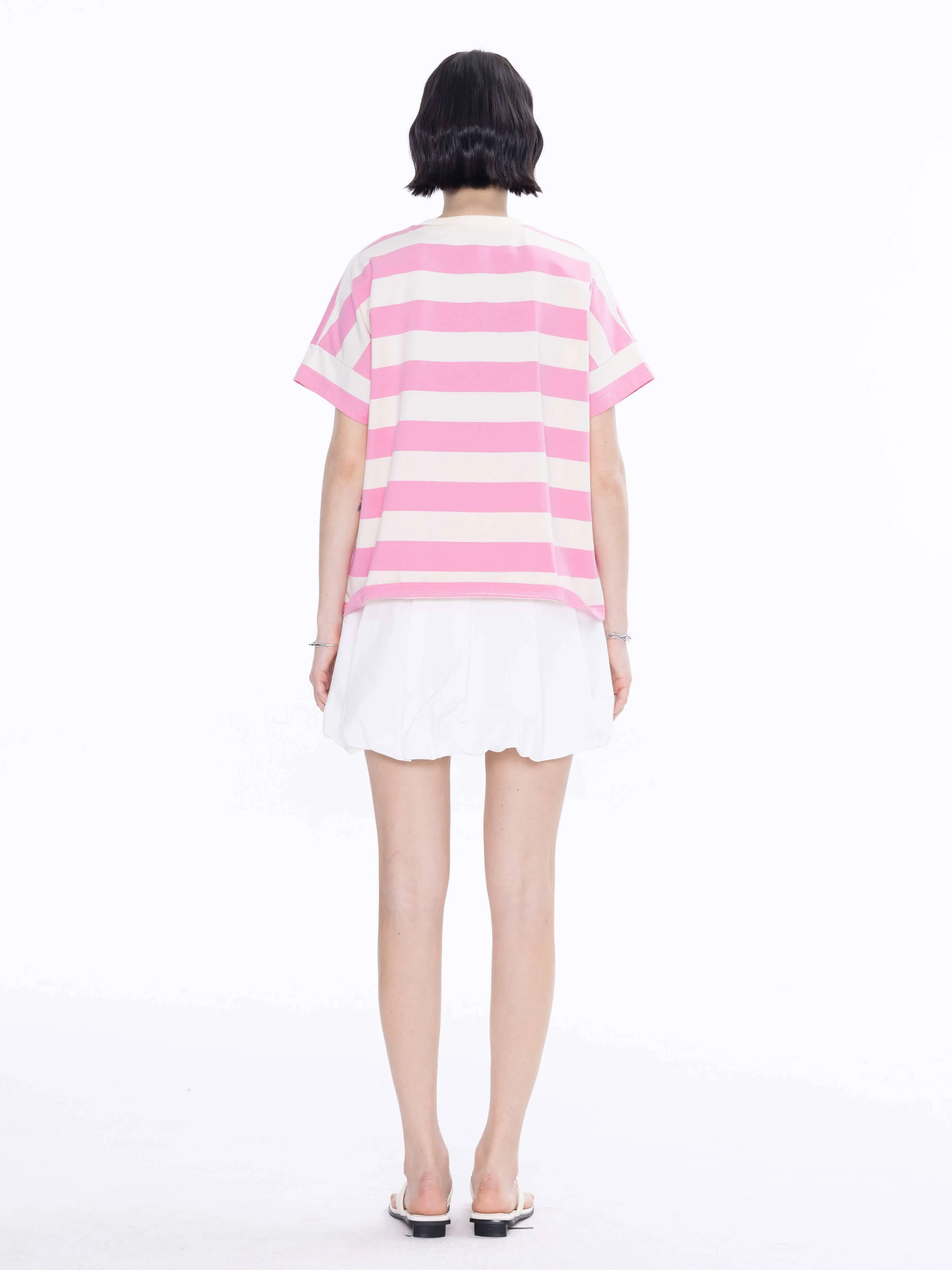 CUBIC Heart Oversized Striped T-Shirt: Navy / M