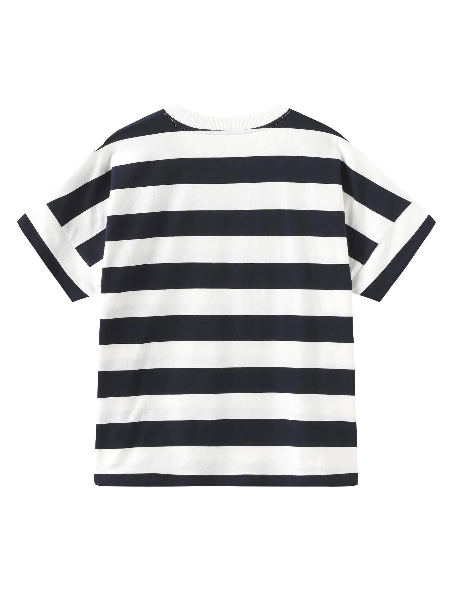 CUBIC Heart Oversized Striped T-Shirt: Navy / M