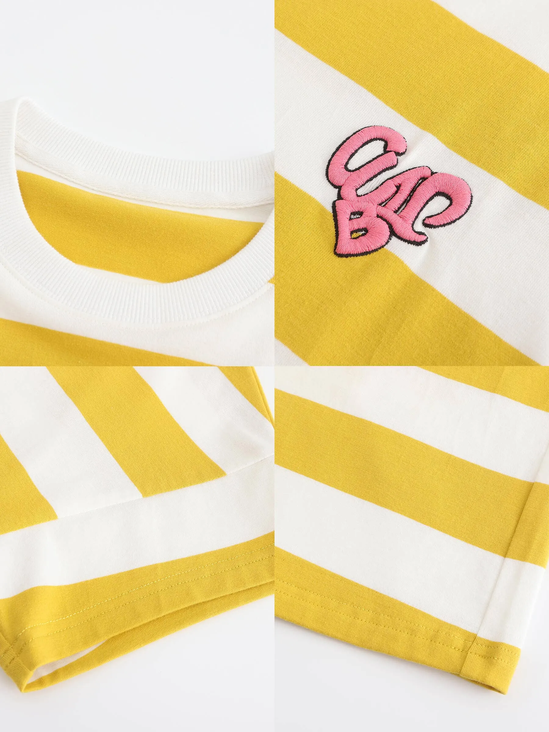 CUBIC Heart Oversized Striped T-Shirt: Navy / M