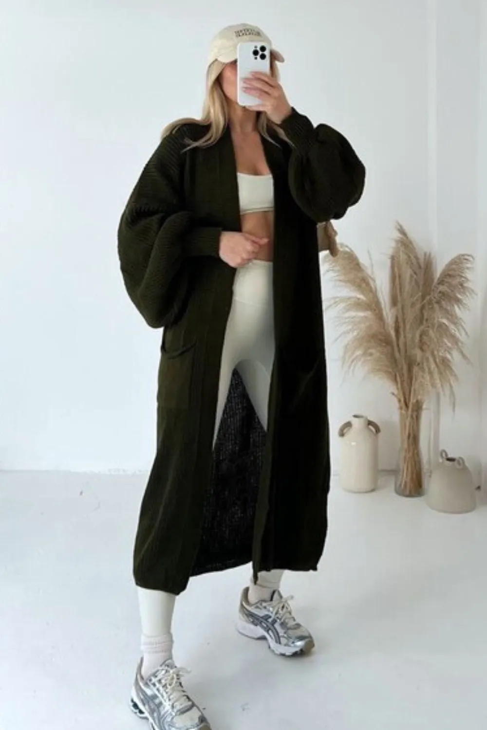 Daisy khaki long knit cardigan