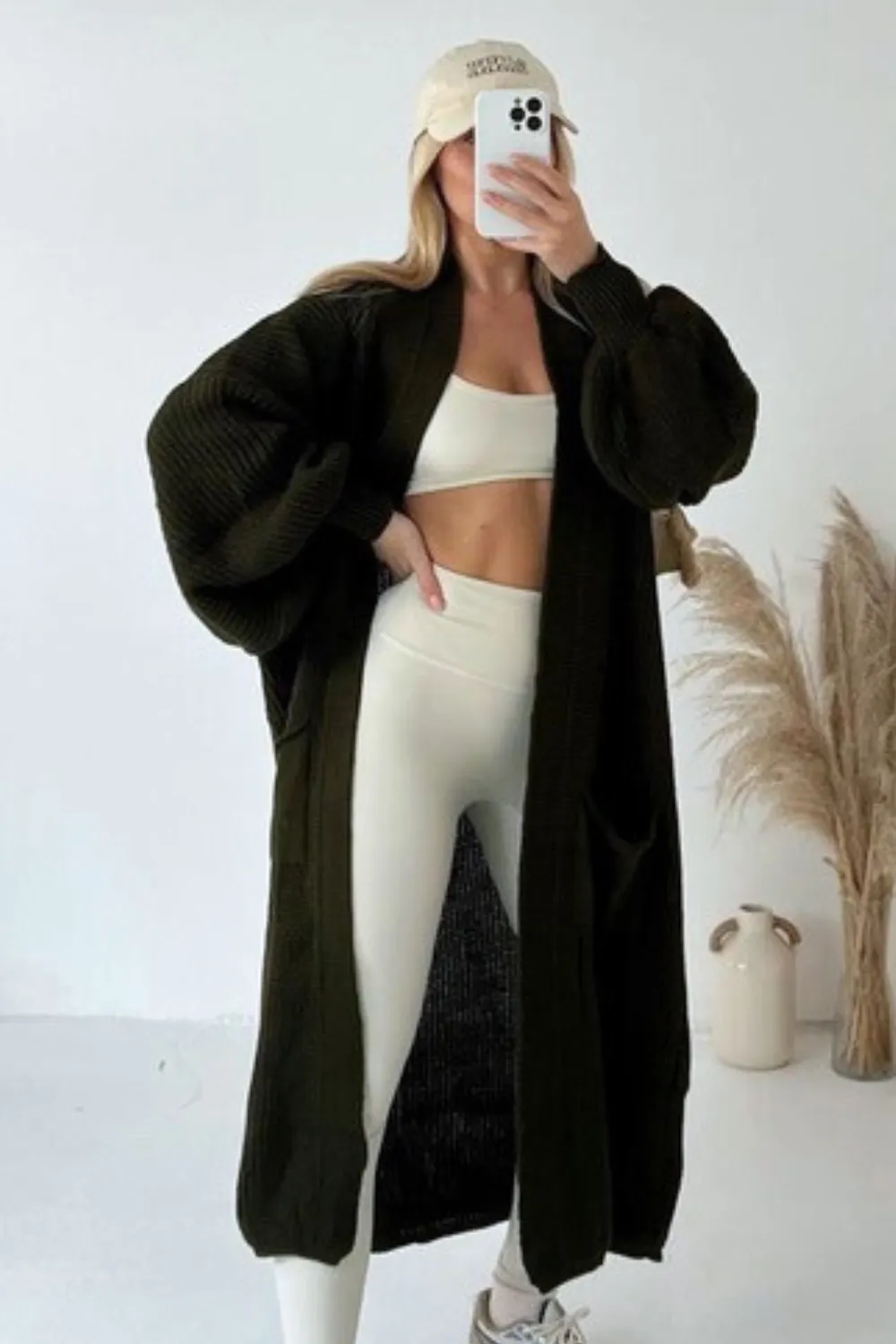 Daisy khaki long knit cardigan