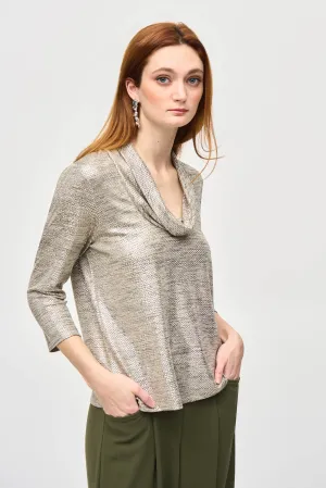 FOILED KNIT COWL NECK TOP