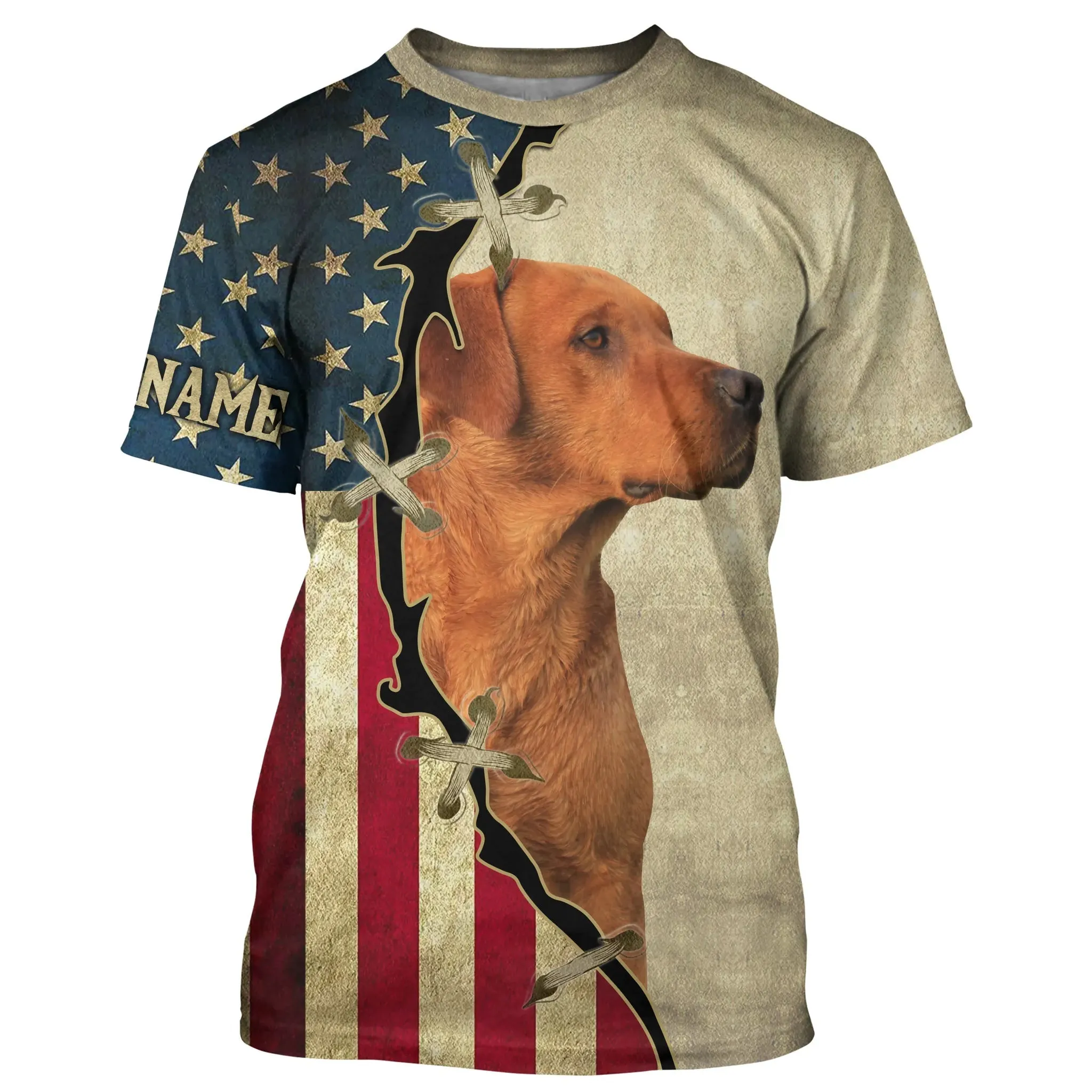 Fox Red Labrador Retriever American Flag Long Sleeve Shirt, Custom Dog Lover Shirt