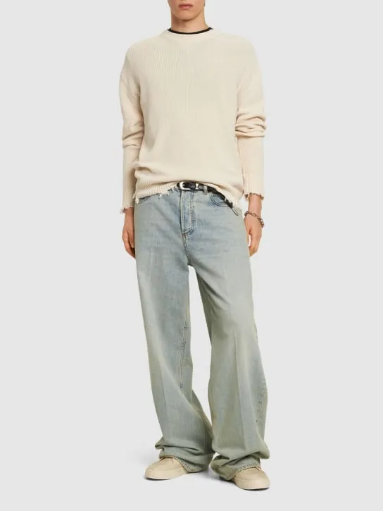 Laneus   Distressed cotton knit sweater 
