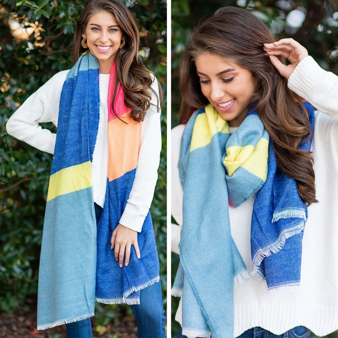 Let's Get Going Scarf, Neon Blue-Multi
