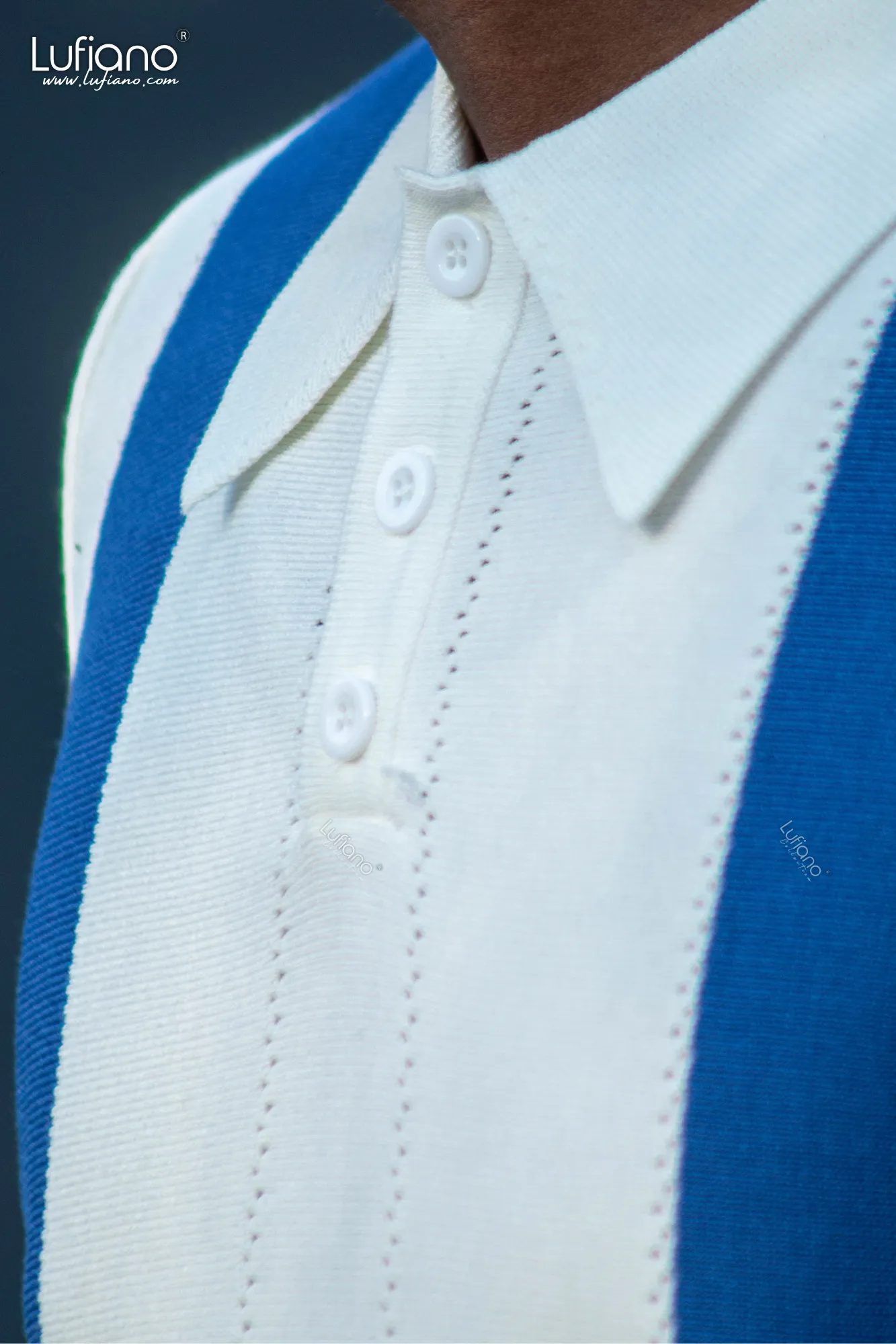LFN003: Knit Top: White/indigo
