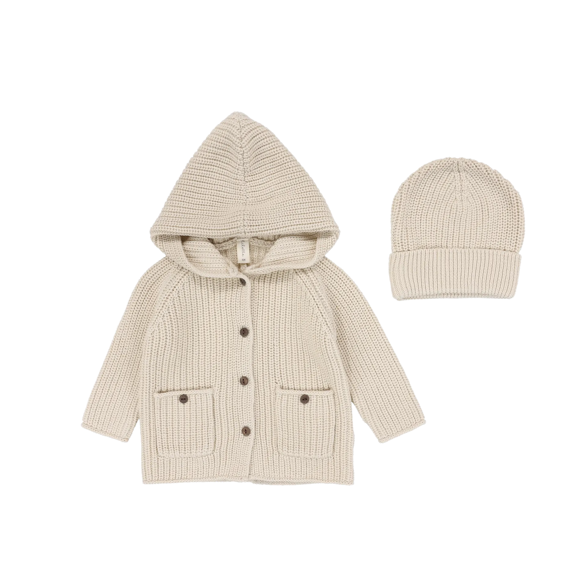 Lilette By Lil Legs Chunky Knit Jacket   Beanie Ecru