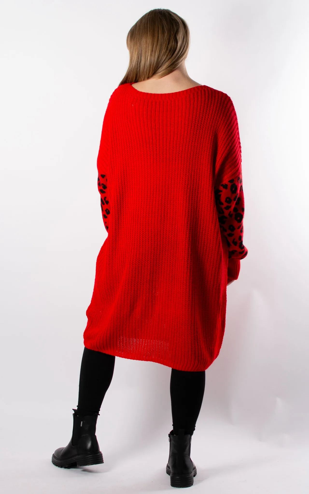 Lily Leopard Sleeve Tunic Jumper | Red