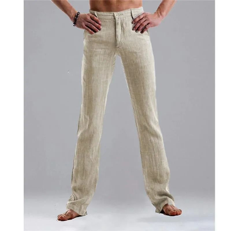 Men's Linen Straight Casual Trousers 66894580YM