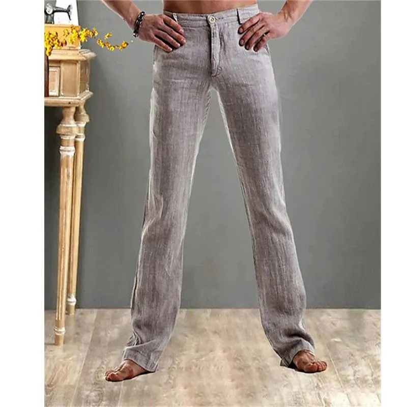 Men's Linen Straight Casual Trousers 66894580YM