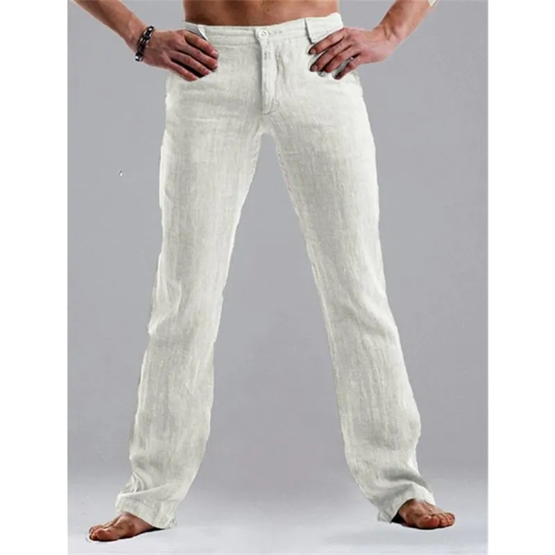 Men's Linen Straight Casual Trousers 66894580YM