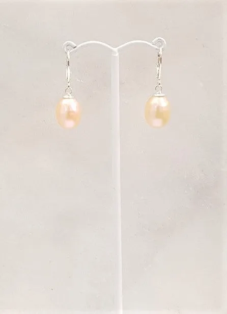 Oval Pearl Drop Hoop Earrings