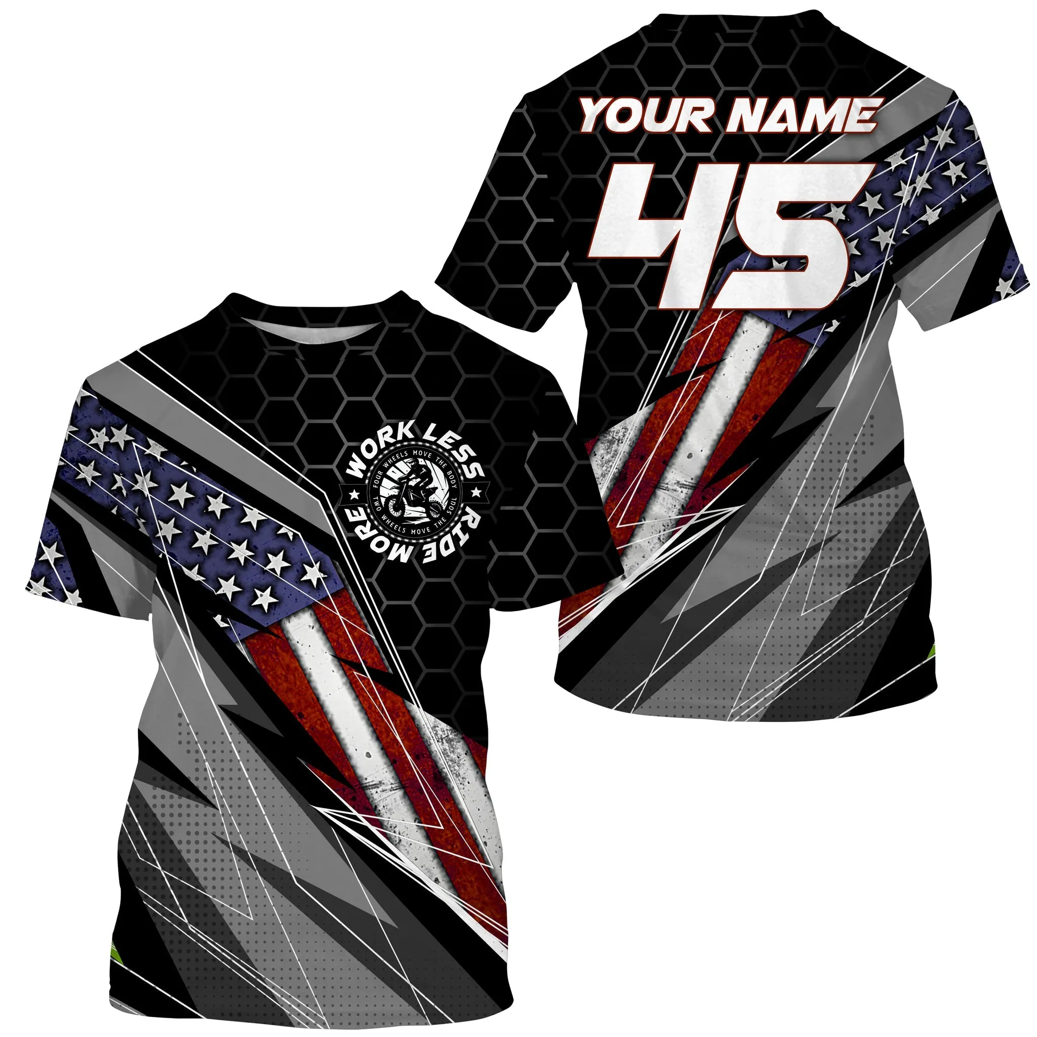 Personalized Racing Jersey Long Sleeve Patriotic Work Less Ride More Dirt Bike Motocross Racewear