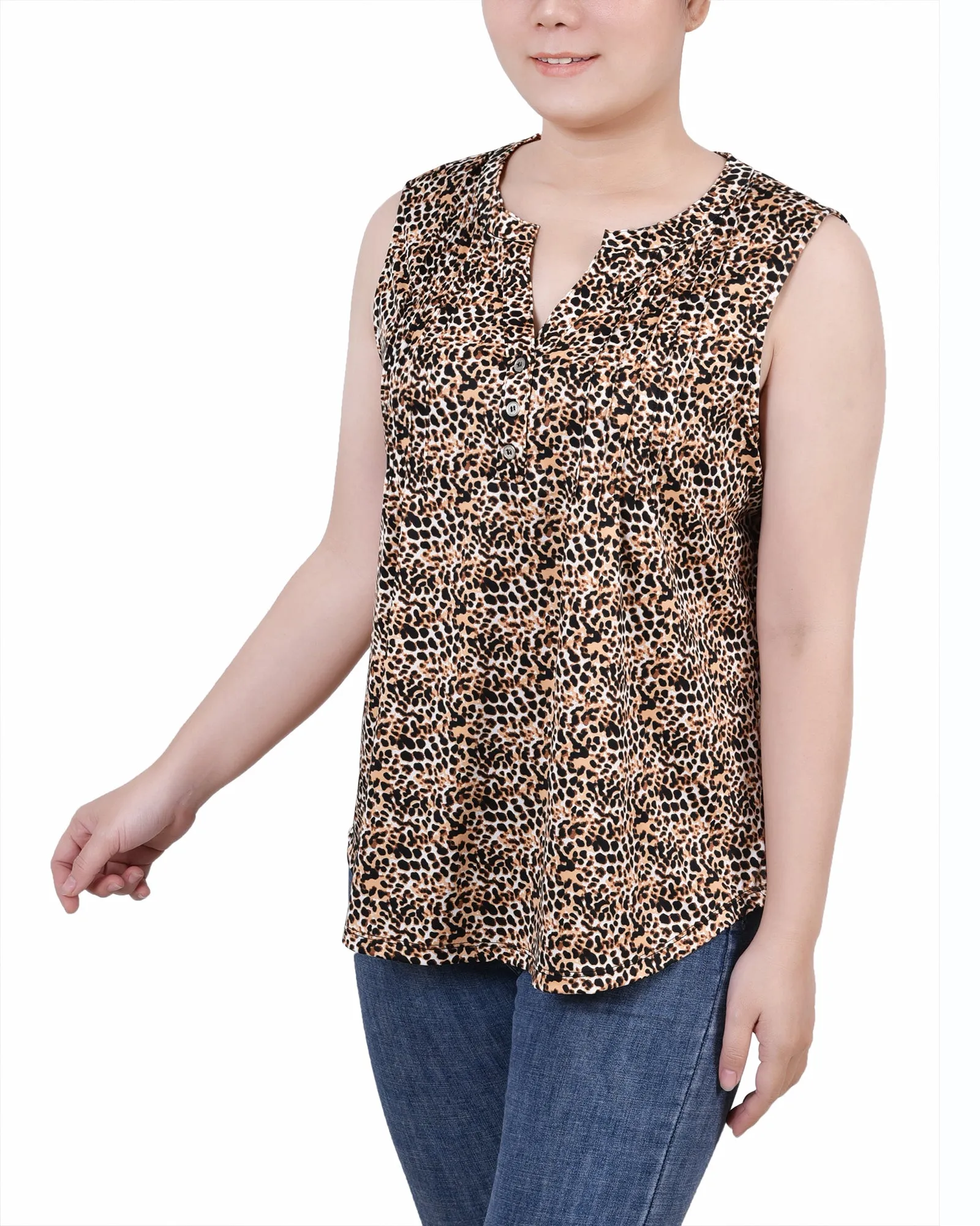 Petite Sleeveless Knit Y Neck Top