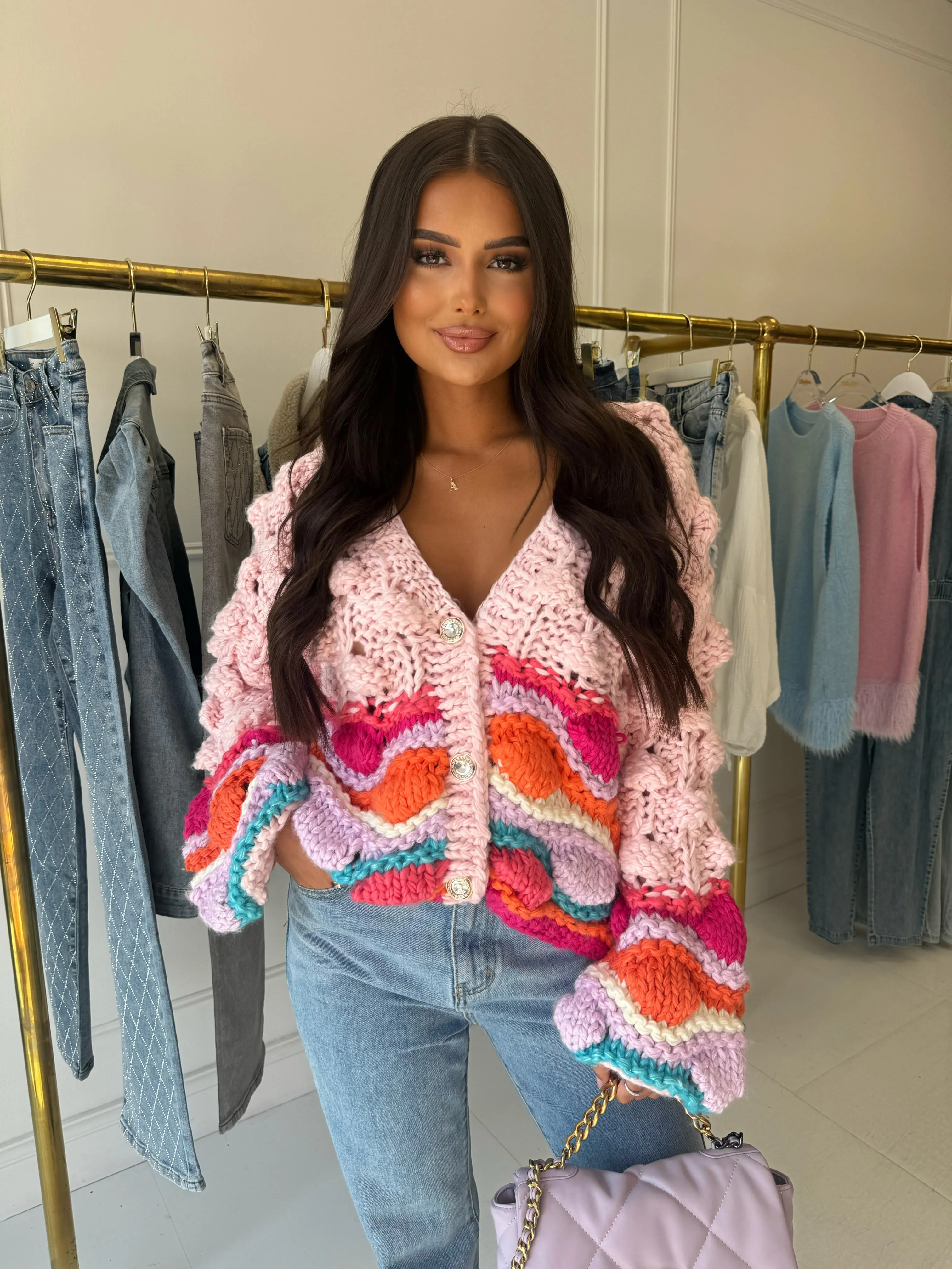 Petra pink chunky knit handmade cardigan