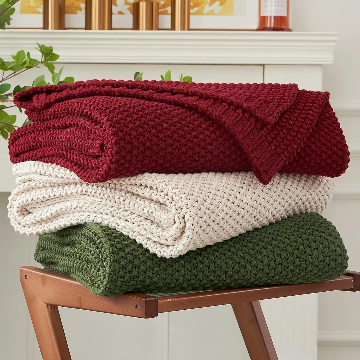 Pineapple Retreat Solid Organic Cotton Knit Throw Blanket