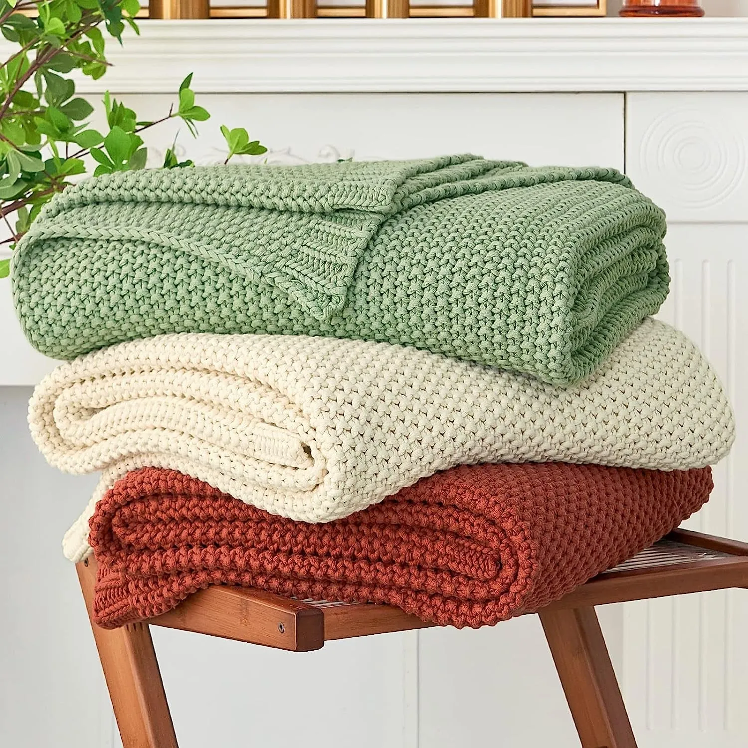Pineapple Retreat Solid Organic Cotton Knit Throw Blanket