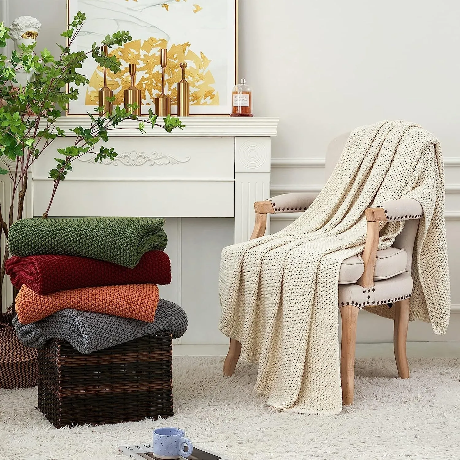 Pineapple Retreat Solid Organic Cotton Knit Throw Blanket
