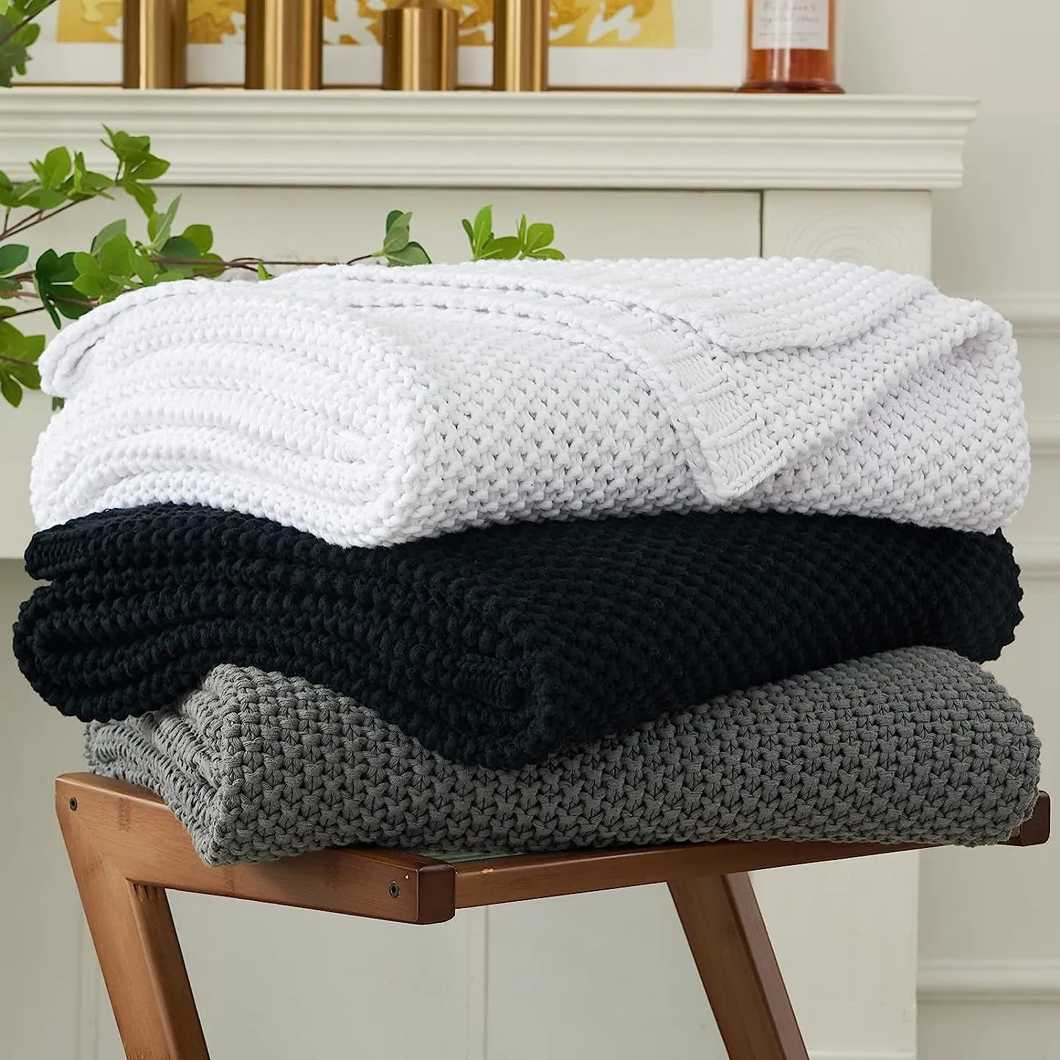 Pineapple Retreat Solid Organic Cotton Knit Throw Blanket