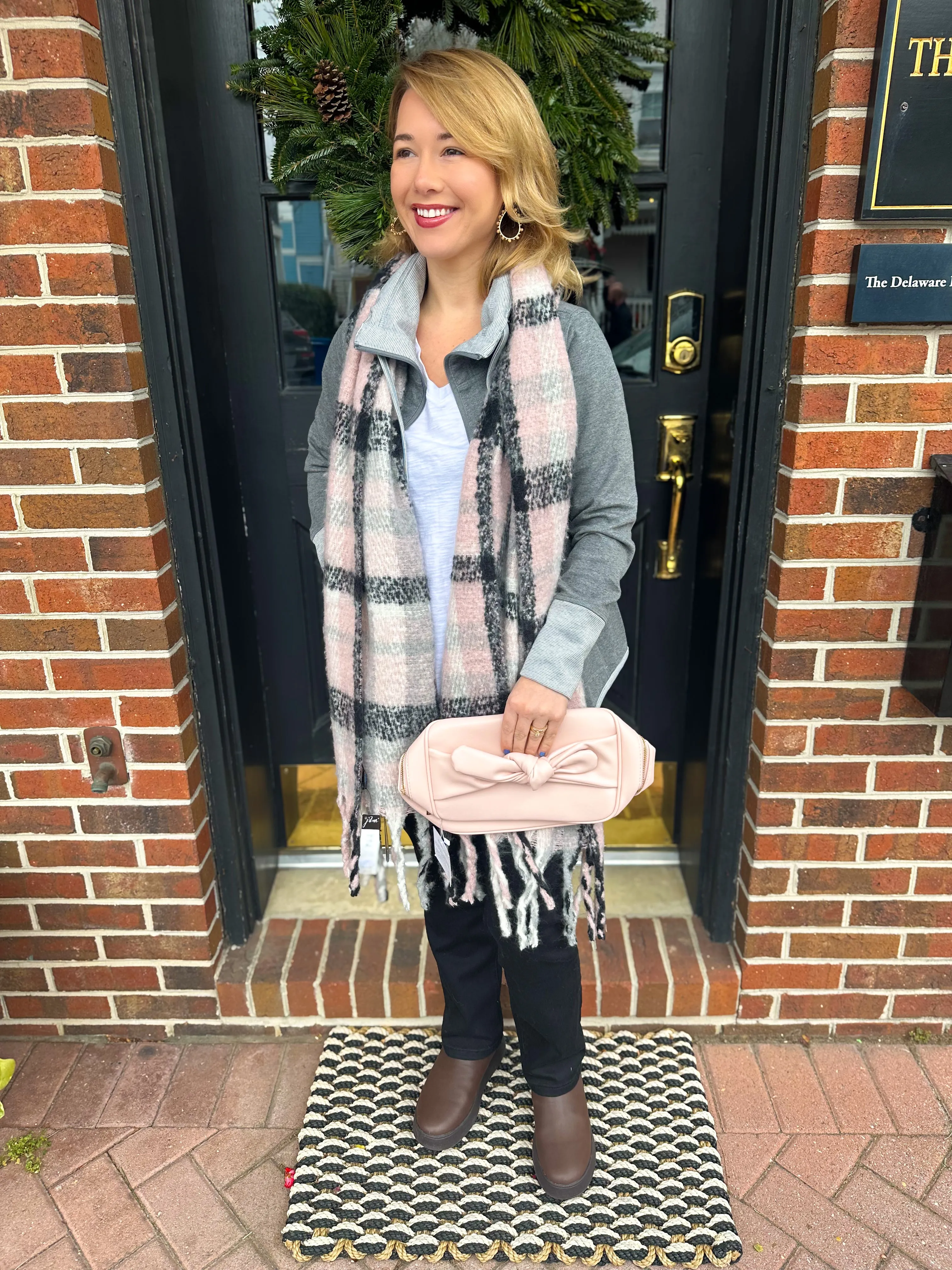 Pink Plaid Chunky Scarf
