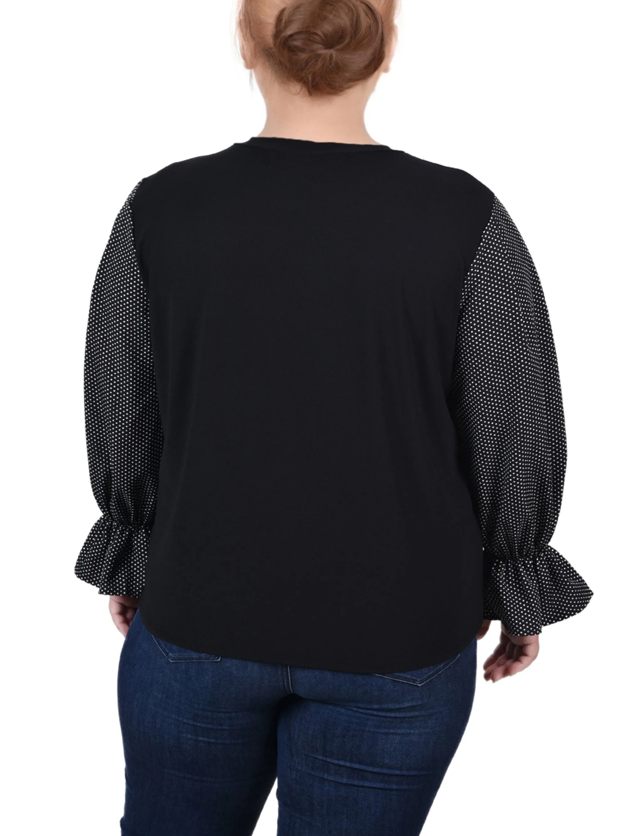 Plus Size Long Sleeve Top With Printed Sleeves