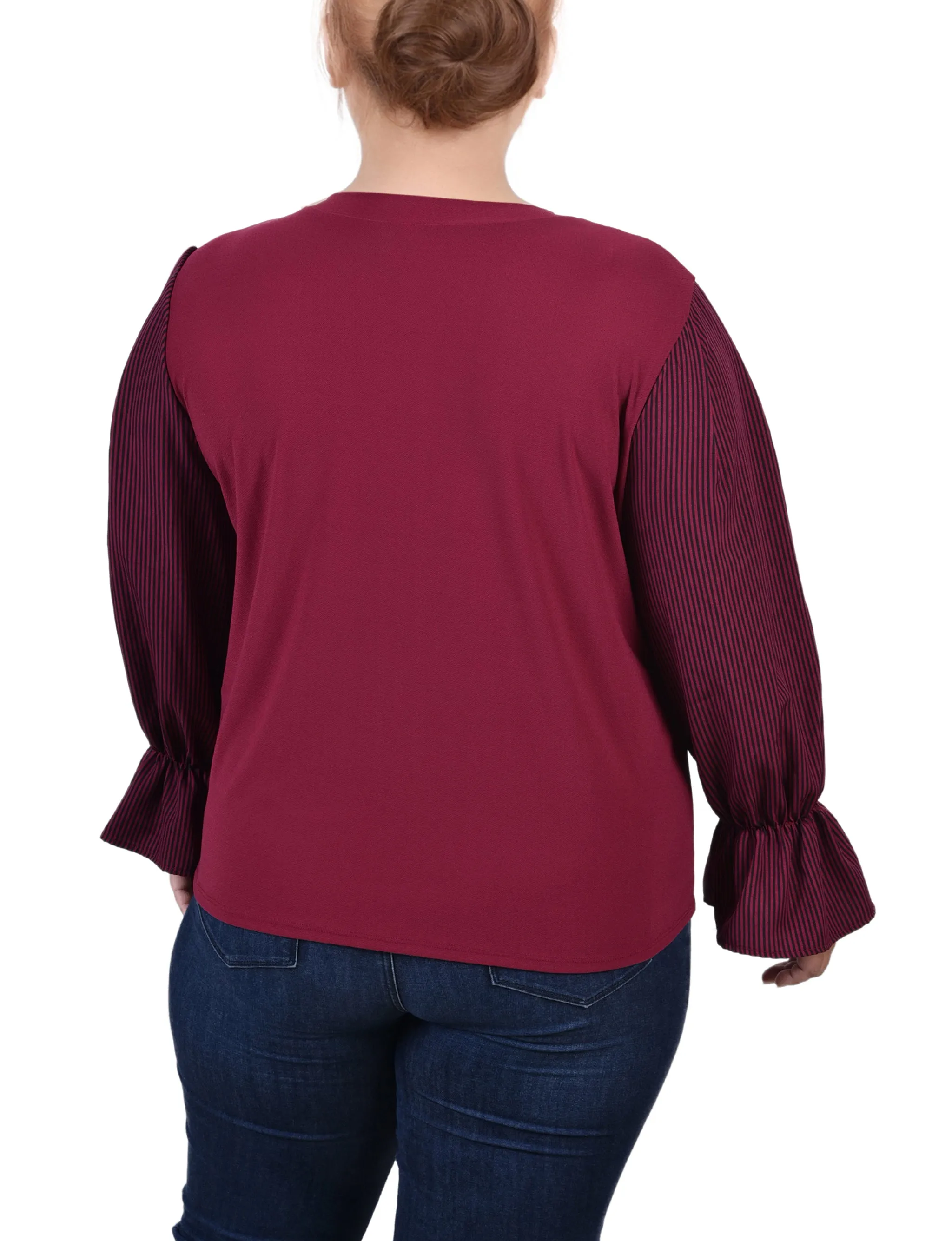 Plus Size Long Sleeve Top With Printed Sleeves