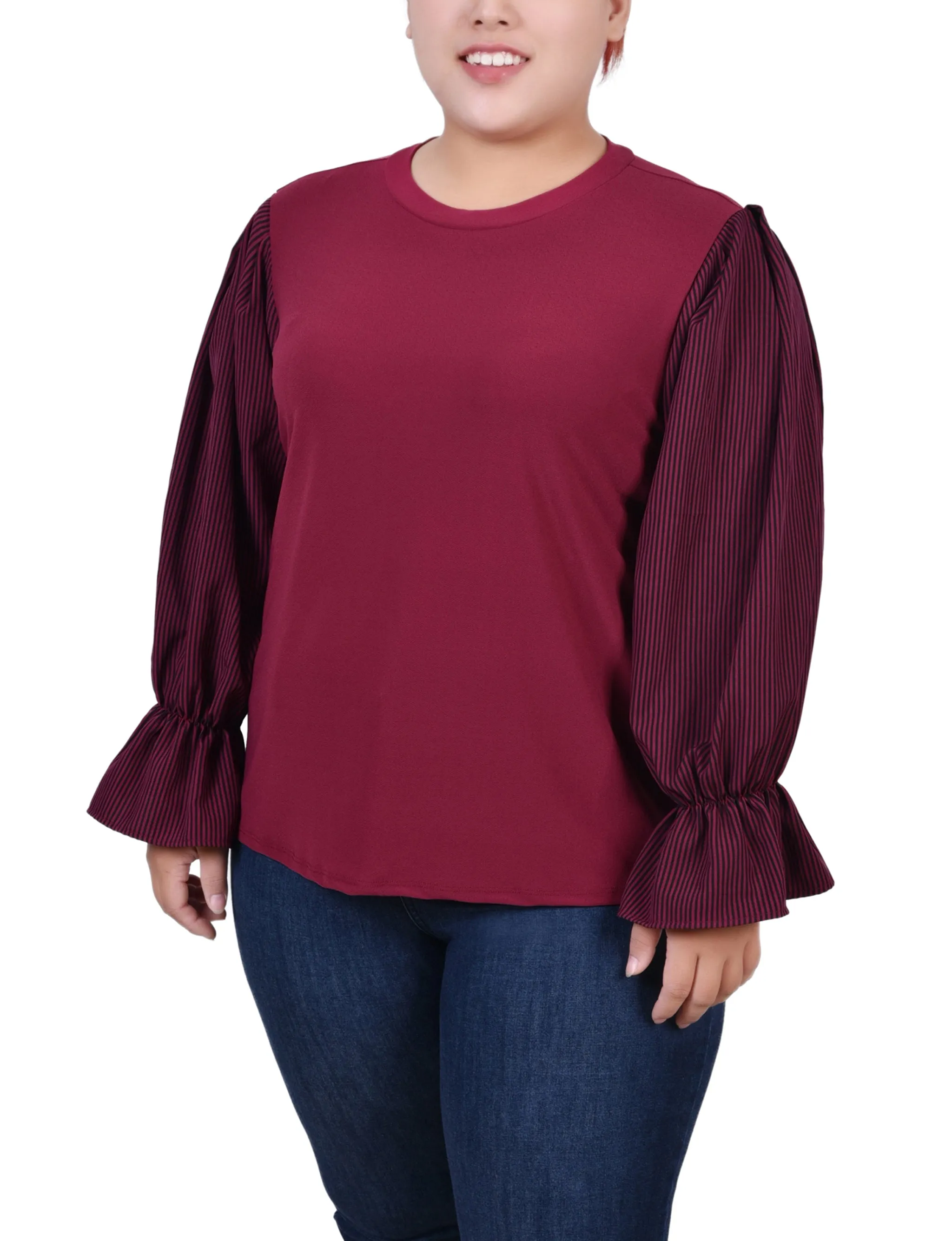 Plus Size Long Sleeve Top With Printed Sleeves