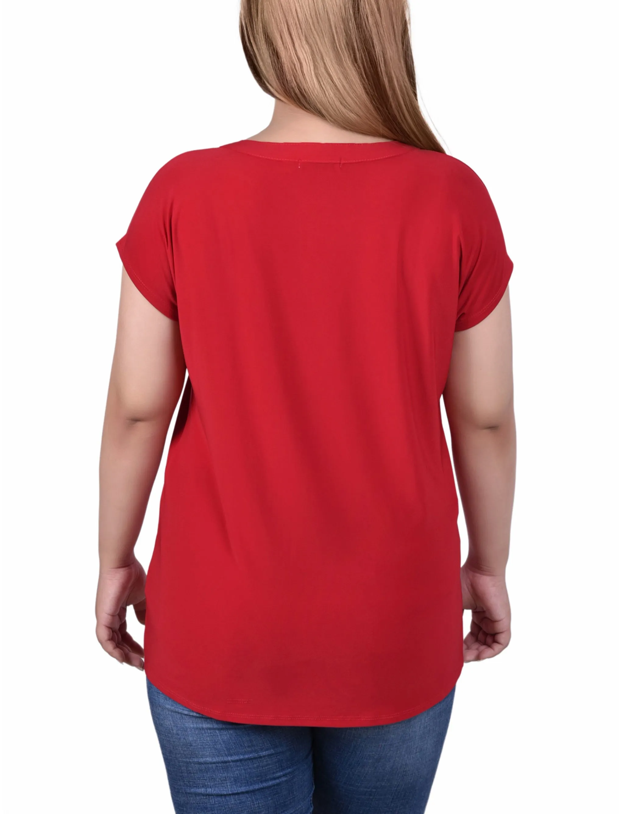 Plus Size Short Sleeve Grommet Top With Keyhole