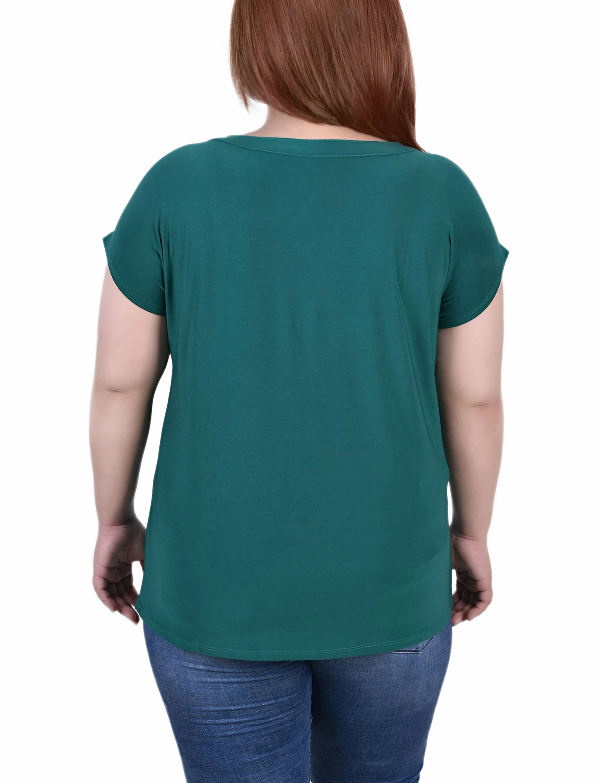 Plus Size Short Sleeve Grommet Top With Keyhole