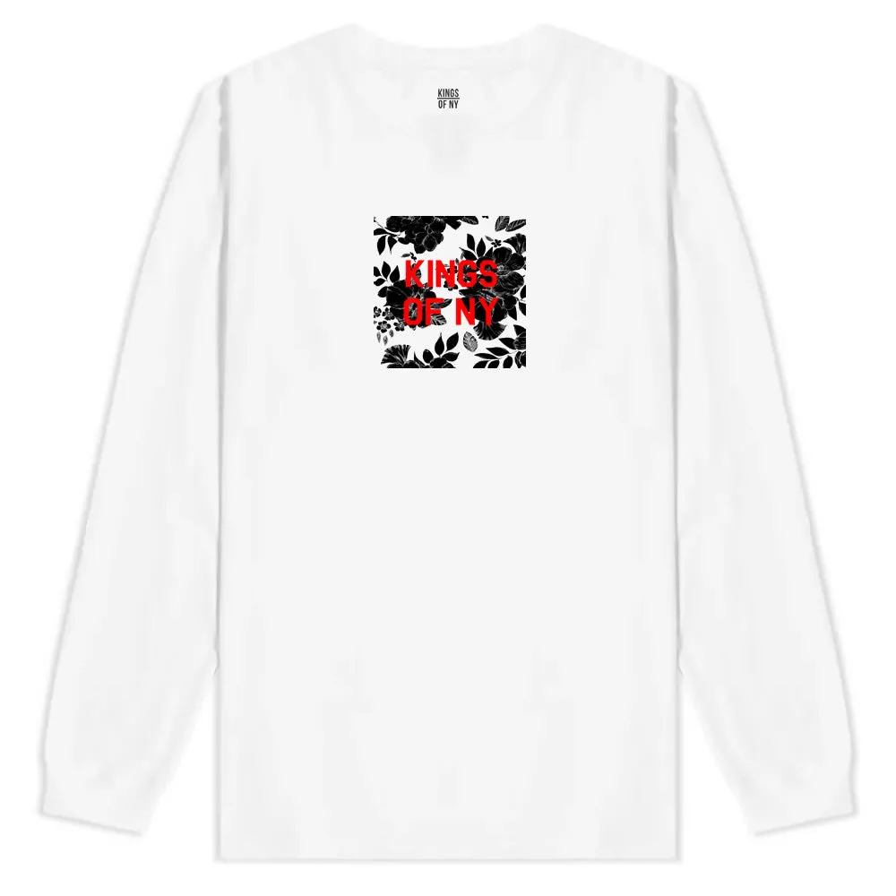 Red Floral Box Logo Mens Long Sleeve T-Shirt