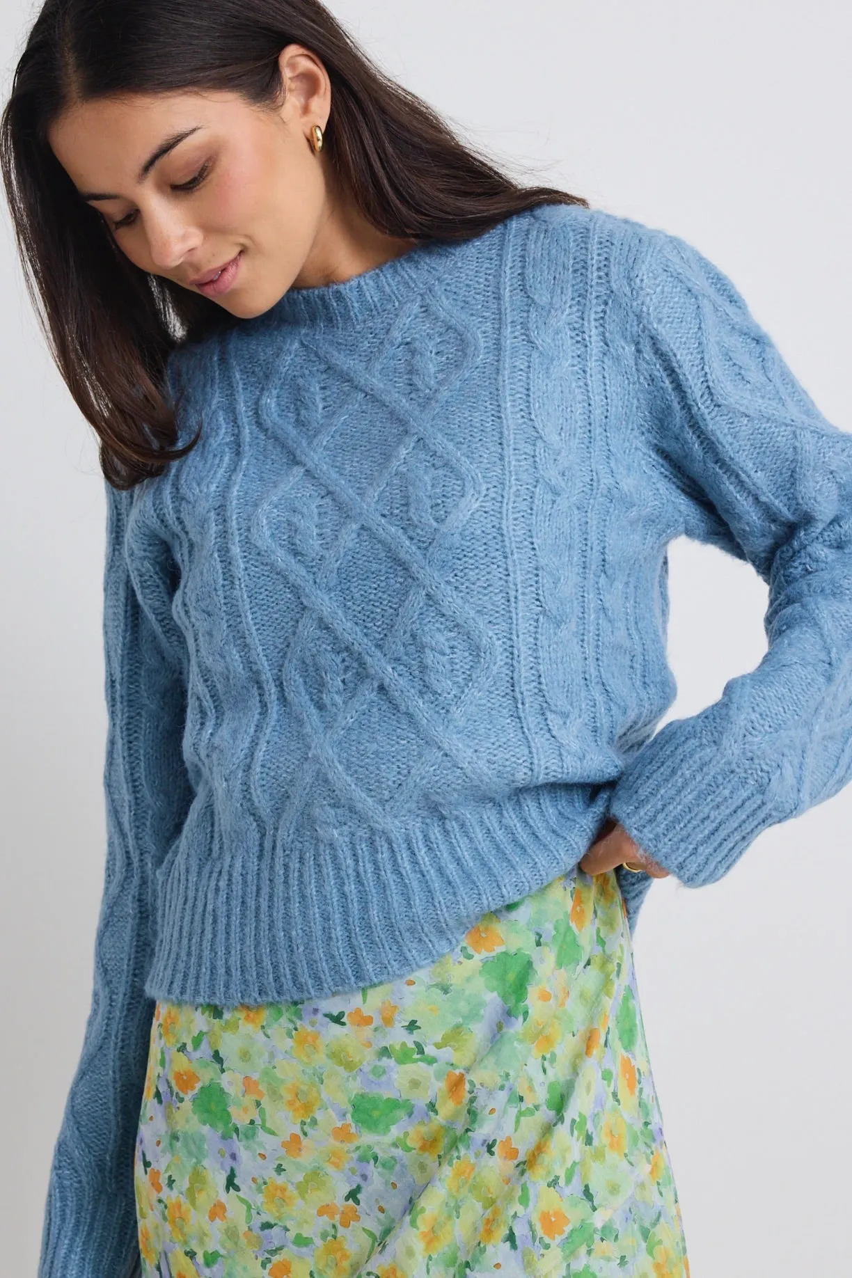 Sky Blue Cable Knit Sweater
