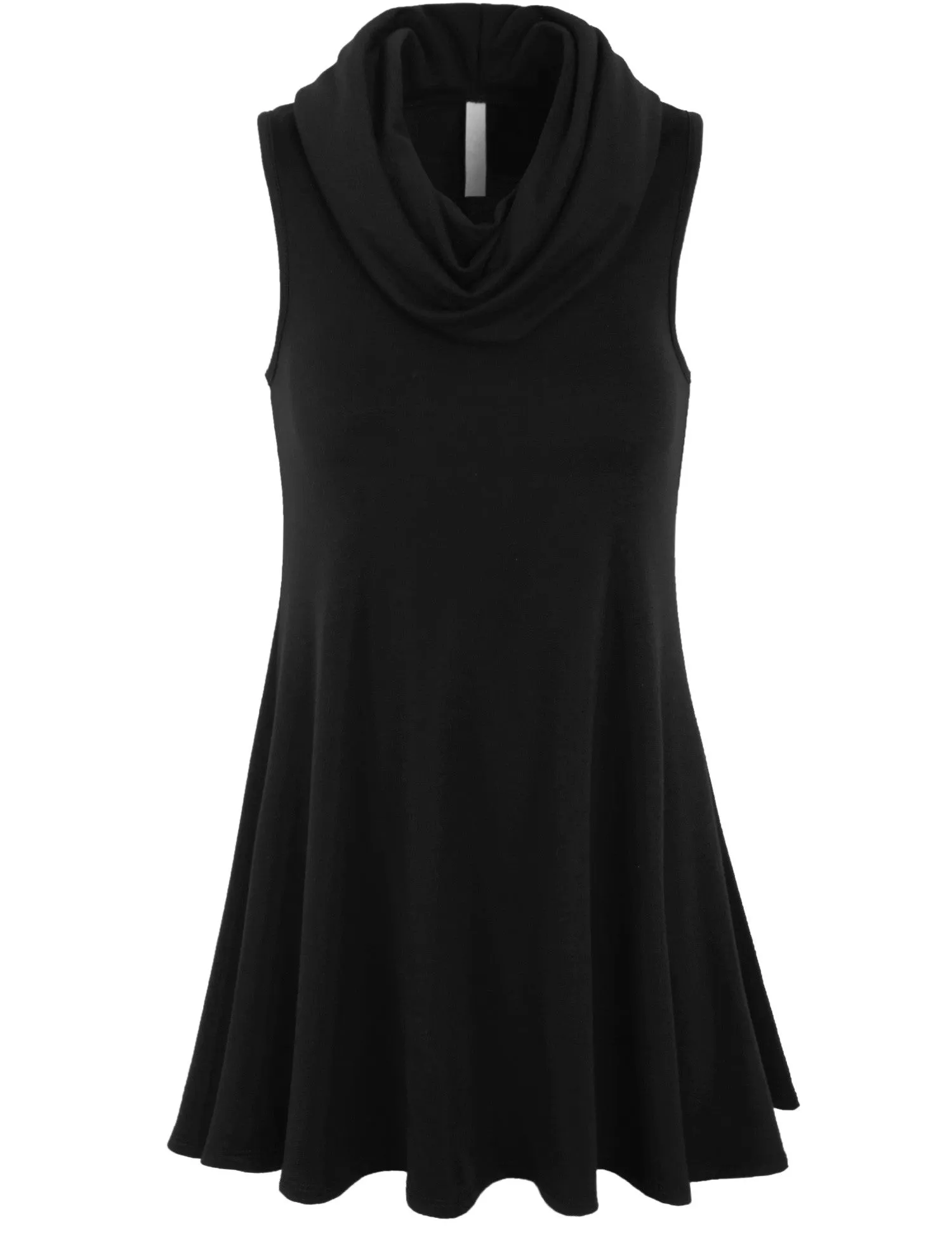 Solid Cowl Neck Sleeveless Flared Knit Top