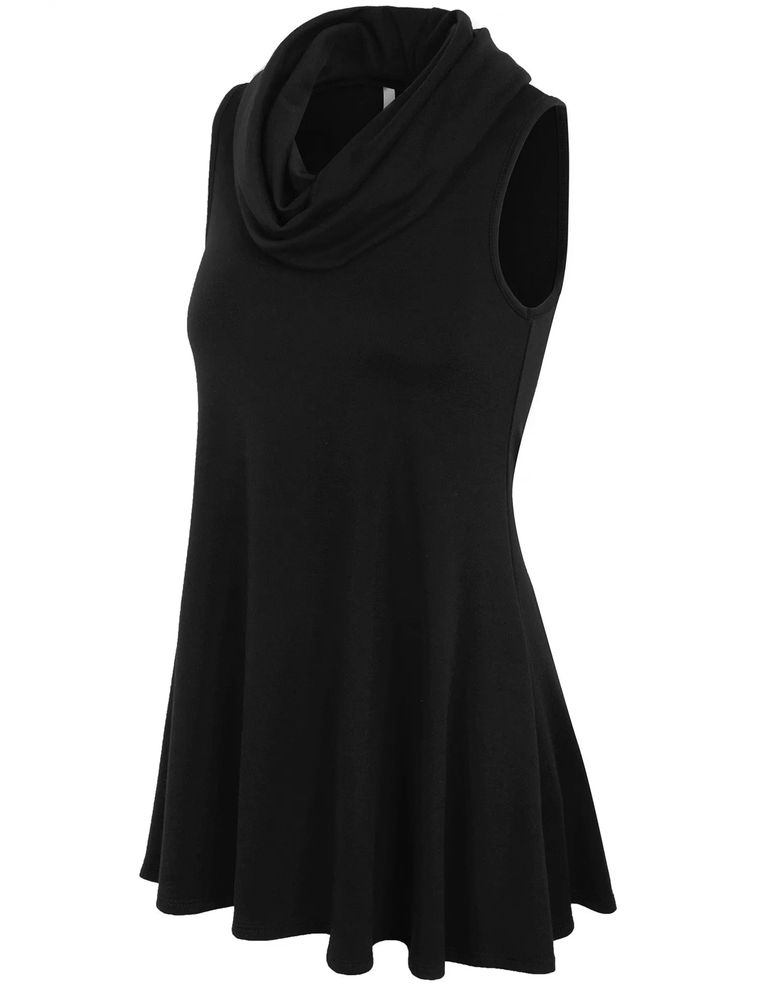 Solid Cowl Neck Sleeveless Flared Knit Top