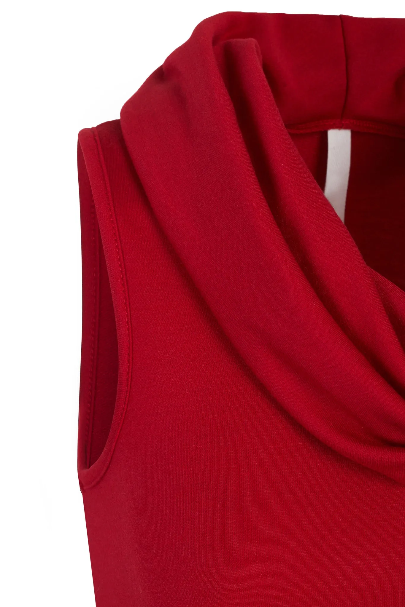 Solid Cowl Neck Sleeveless Flared Knit Top