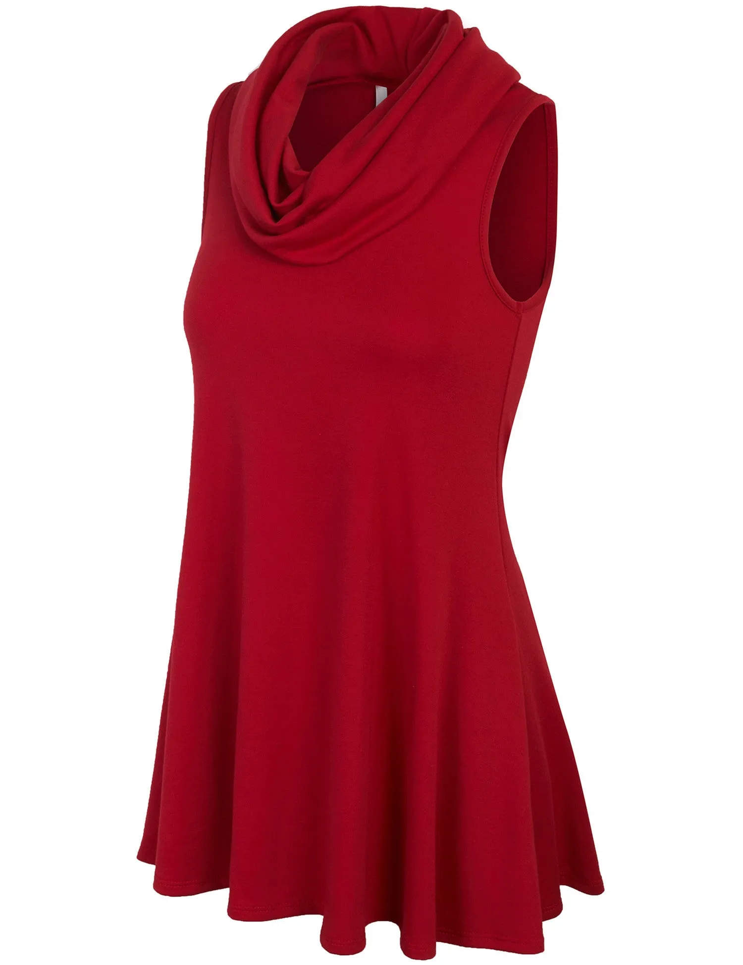 Solid Cowl Neck Sleeveless Flared Knit Top
