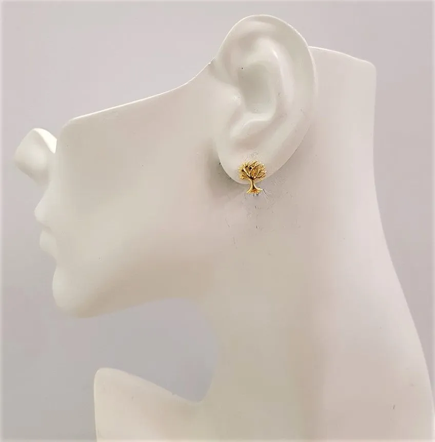 Tree of Life Small Gold Stud Earrings