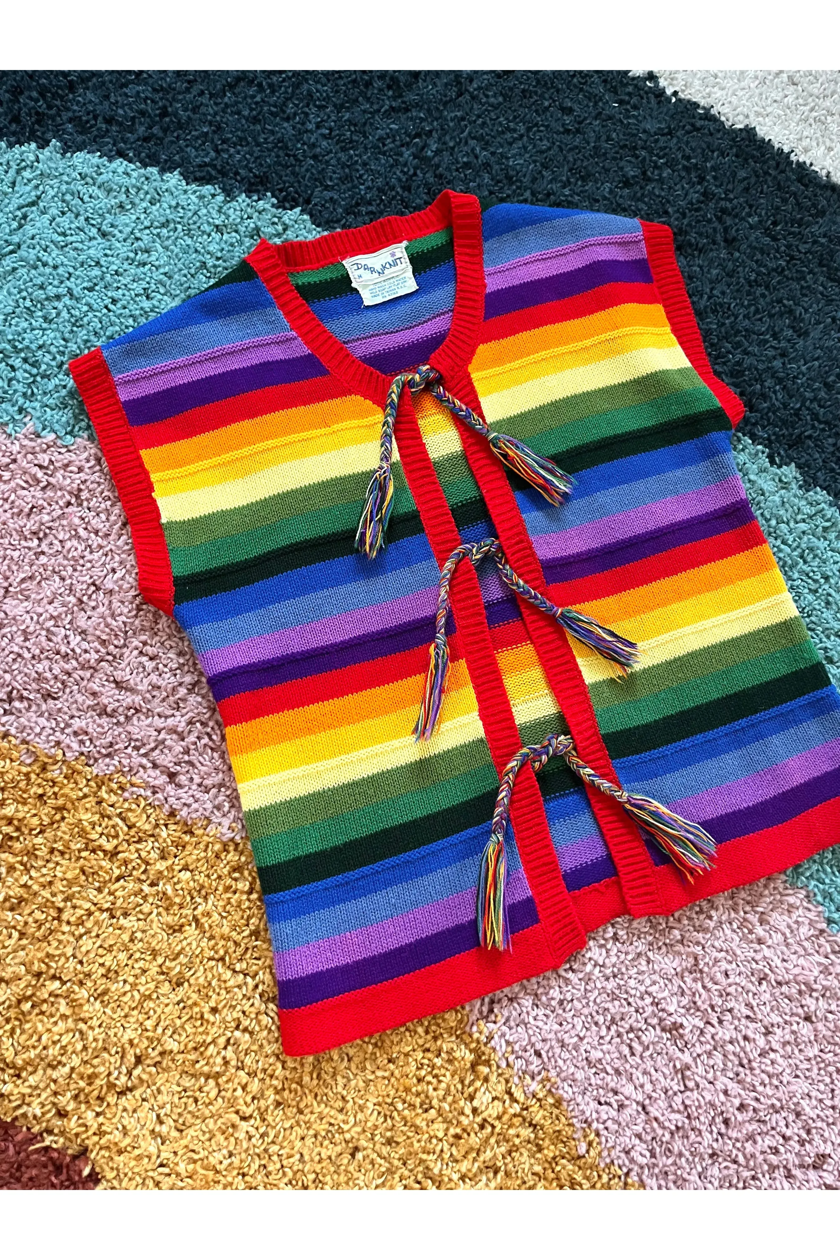 Vintage 70s Rainbow Knit Vest